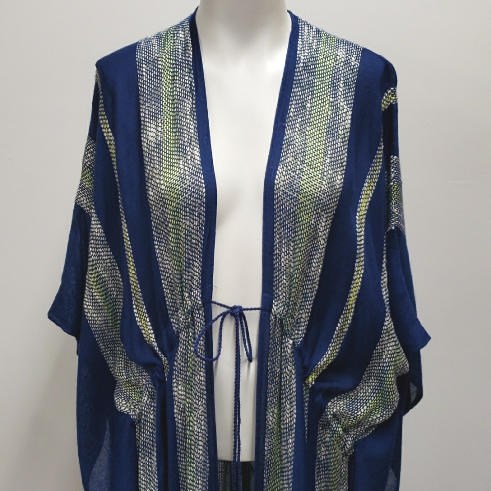 FREE PEOPLE Navy Striped Open-Front Kimono Cardigan - Picture 5 of 12